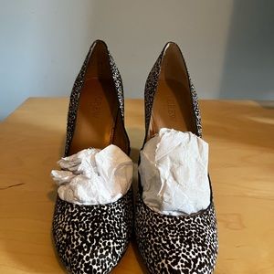 J. Crew Olive Calf Hair Animal Print Heels